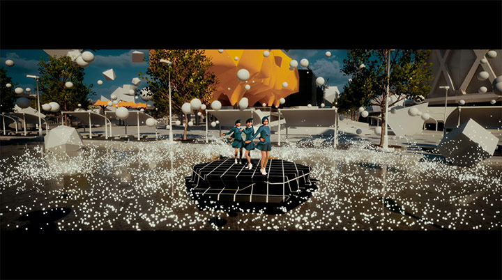 吹田から夢洲へ伝送された映像情報。バーチャル空間のシーン 写真